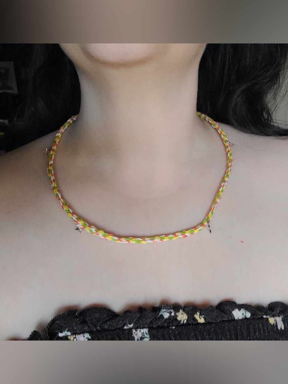 Handmade Braided Star Charm Necklace in Yellow orange green white unisex - Picture 9 of 10